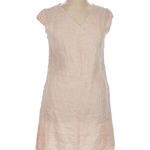 Elegant Peach Embroidered Linen Floral Dress